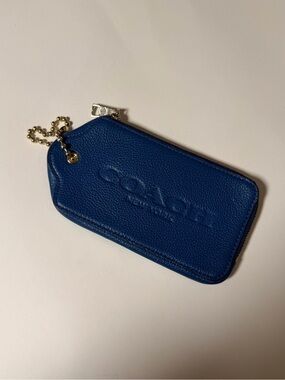 Rare Coach New York Teal Blue Pebbled Leather Mini Zip Pouch Keychain